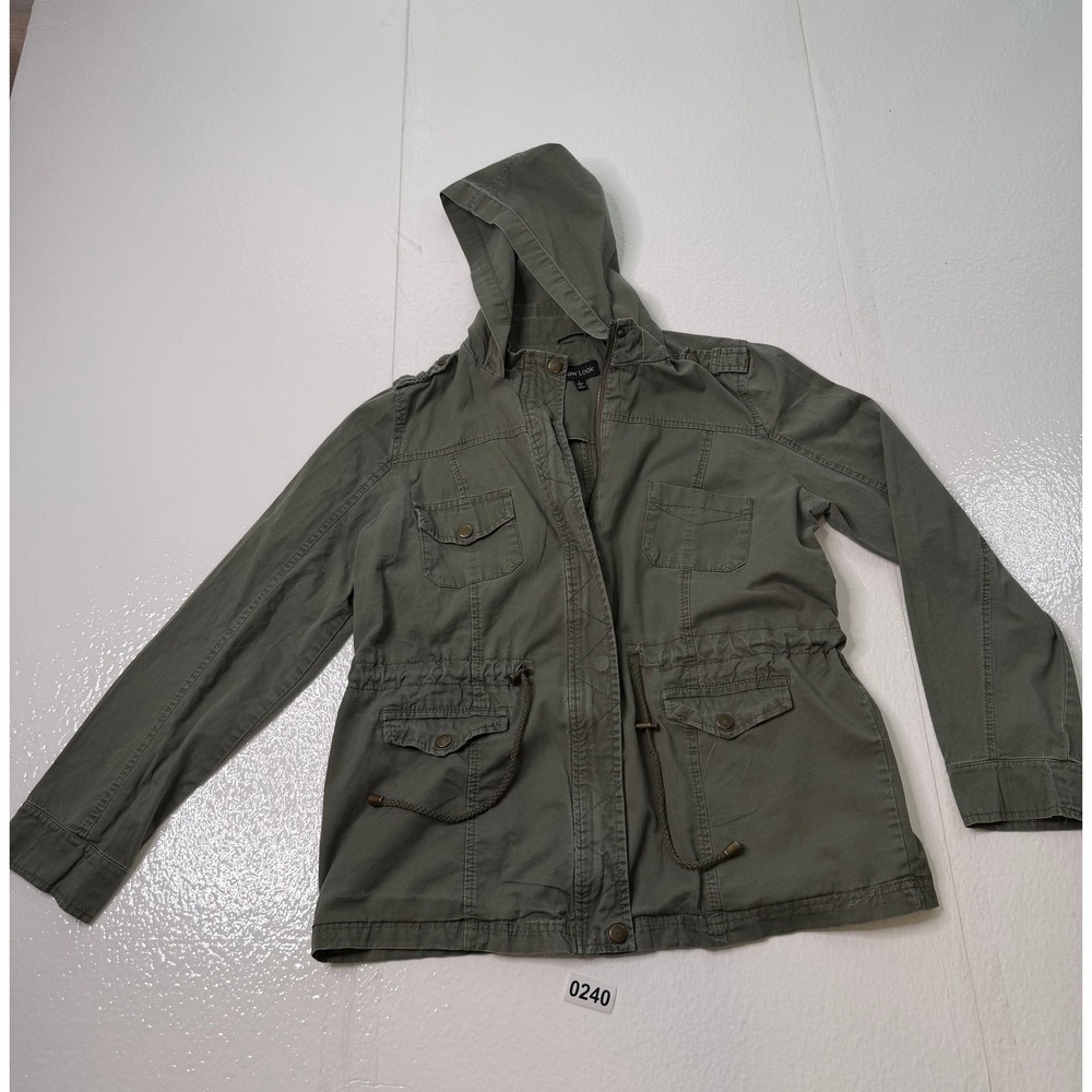 New Look Womens L Utility Jacket Olive Green Hooded Drawstring Waist Military